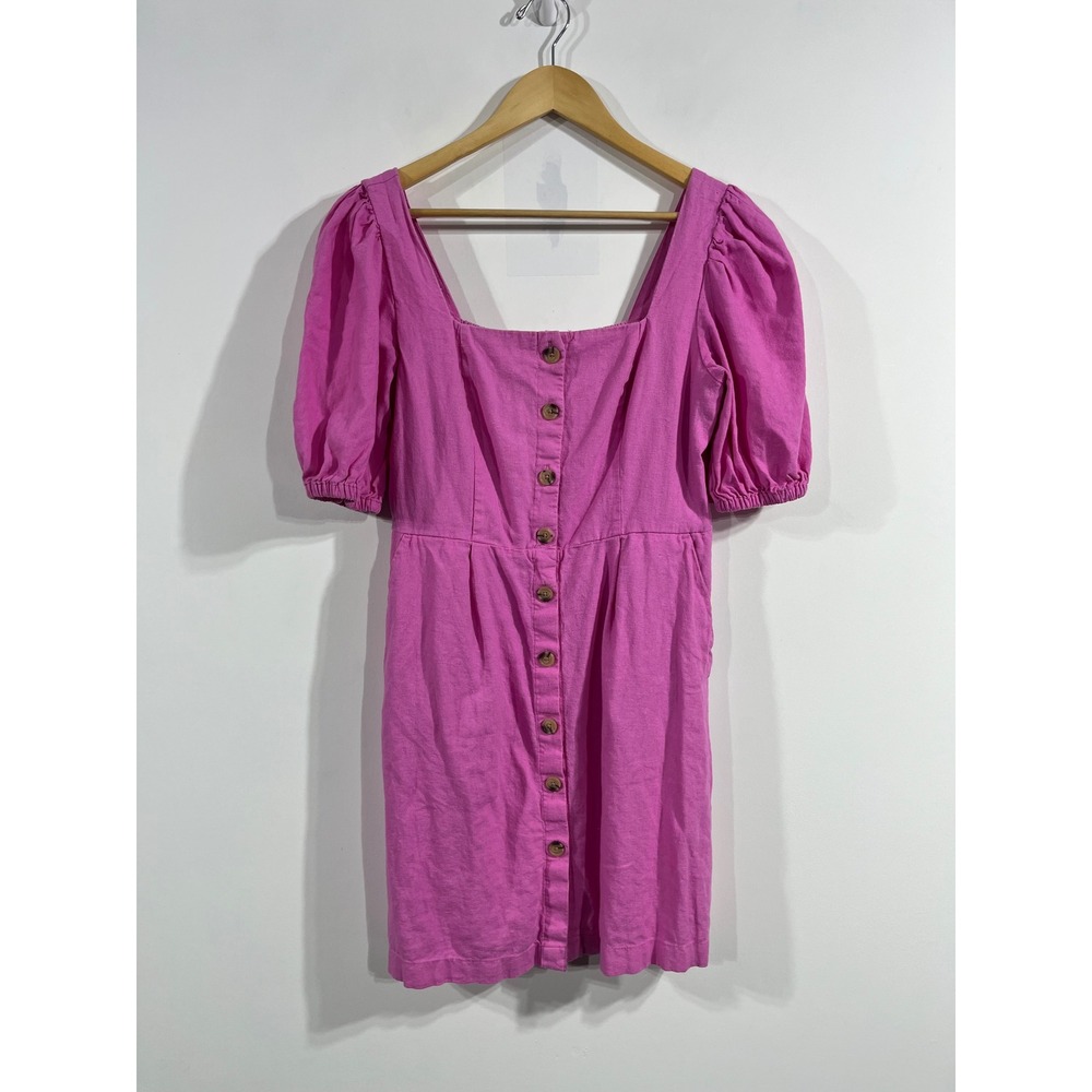 Old Navy Preppy‎ Resort Linen Blend Button Front Dress Euro Summer Womens Medium